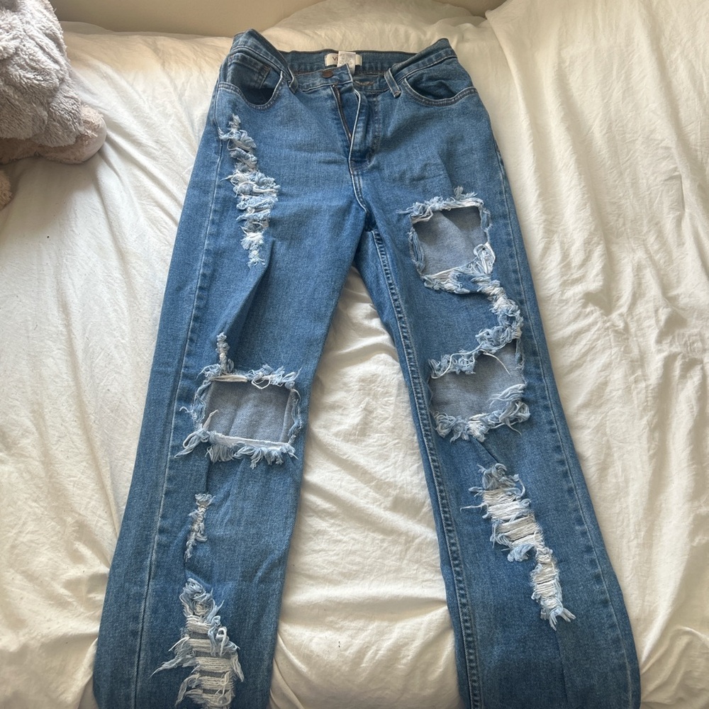 Vibrant Blue Distressed Women's Straight Leg Jeans
